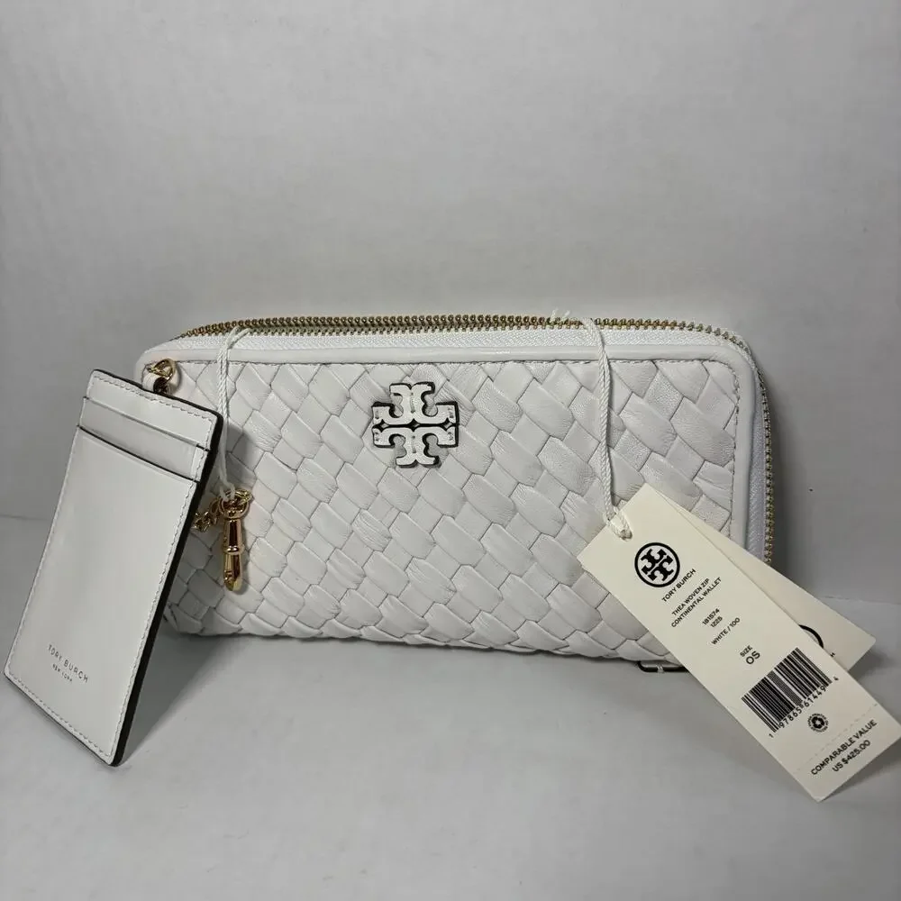 Tory Burch Thea Woven Zip Continental Leather Wallet